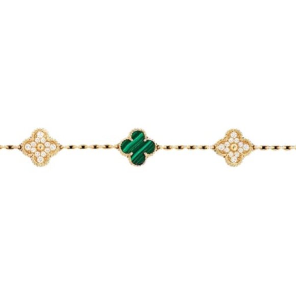 Van Cleef & Arpels Yellow Gold Alhambra Diamond and Malachite Bracelet VCARO7GQ0 - Picture 3 of 7